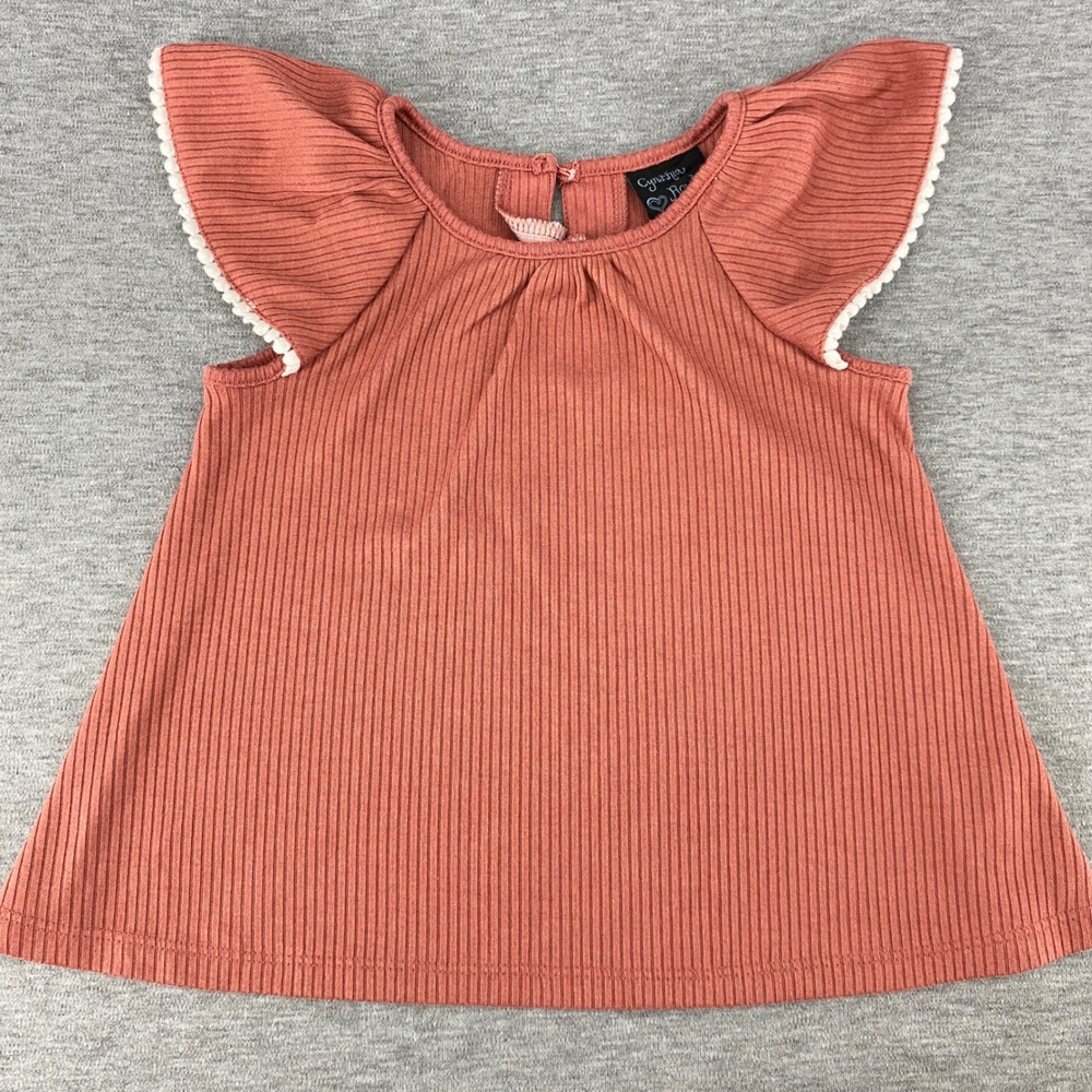 Cynthia‎ Rowley Baby Girl Coral Ribbed Flutter Sleeve Top Size 24M